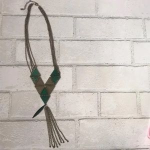 Gold/Green Geometric Tassel Necklace